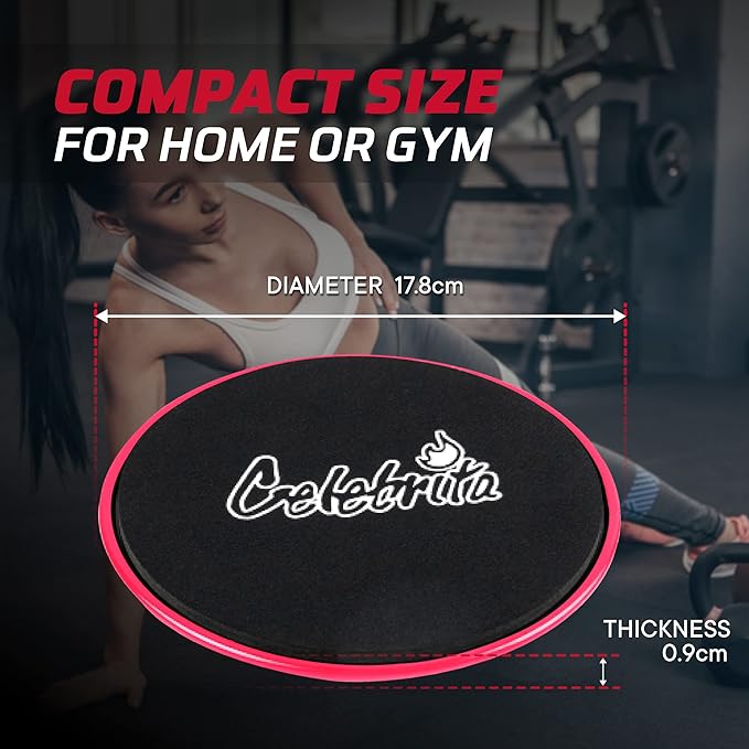 Celebrita Pair of Gliding Discs Core Sliders Ab, Back, Hip, and Leg Exercise Gear for Gym, Home, Yoga, Pilates | Strengthen Abdomen, Burn Fats, Improve Balance (Pink)