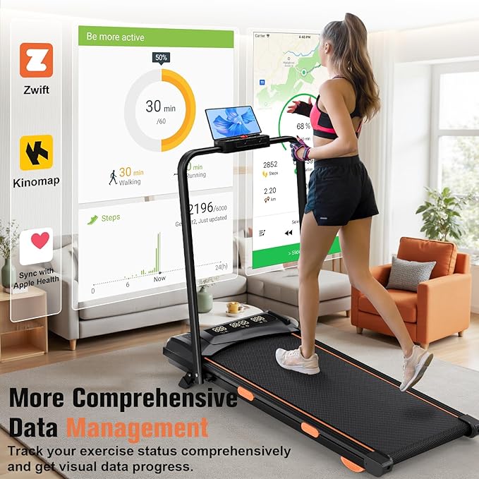 Foldable Treadmills for Home, Quiet Treadmill with 10% Incline, Walking Pad Treadmill with Desk, 350lbs Weight Capacity Walking or Running for Home Office