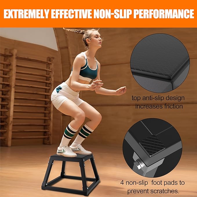 Plyometric Jump Box, 12 inch Plyo Box, Hevy-Duty Steel Jumping Box with 550LBS Capacity, Anti-Slip Platform for Home Gym Explosive and Enduring Training