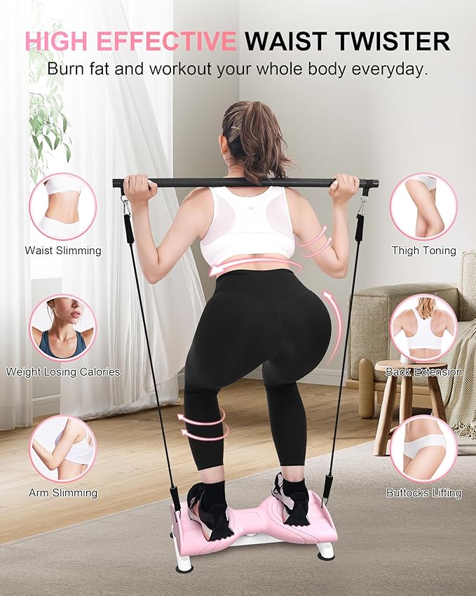 Waist Twist Machine Exercise,Ab Twist Board with Pilates Bar & Resistance Bands,Noiseless Ab Workout Machine For Women&Men Burn Fat,330 Lbs Capacity Fitness Exercise Equipment For Home.