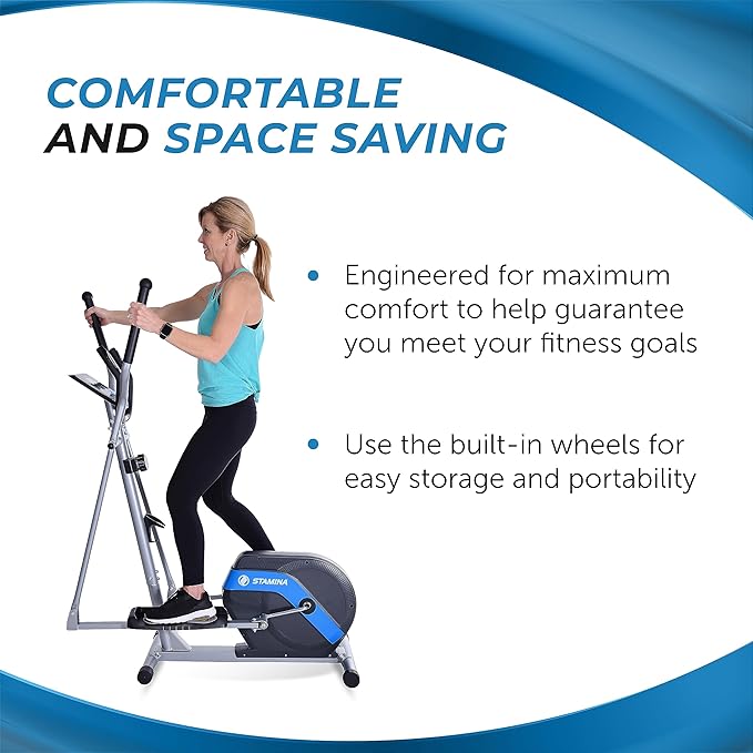 Stamina Elliptical Training Machine with Smart Workout App - Compact Standing Elliptical Machine for Home Workout - Up to 250 lbs Weight Capacity