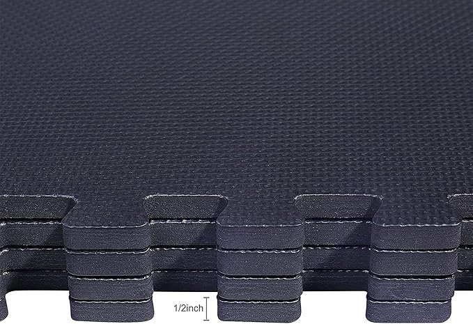 BalanceFrom 2-Pack 36-Count 24x24x0.5 Inch EVA Interlocking Foam Exercise Tile Mat, Black – Non-Slip Puzzle Flooring for Home Gym, Fitness Studio, or Playroom
