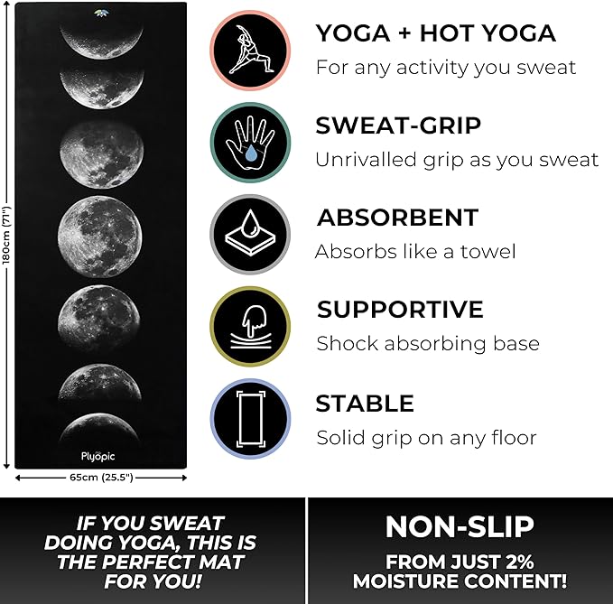 Plyopic. All In One Yoga Mat | Luxury Sweat-Grip Mat/Towel Combo | Ideal for Yoga, Hot Yoga, Bikram, Pilates, Workout & Exercise | Eco-Friendly Natural Rubber