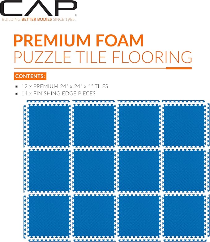CAP Puzzle Exercise Mats | 1” Thick EVA Interlocking Foam Tiles for Home Gym Flooring | Multiple Options