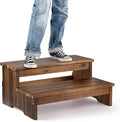 TINAMO 25" Acacia Bed Steps for High Beds for Adult 500LBS - 2-Step Wood Step Stool - Wooden Step Stool for Bed - Heavy Duty Hot Tub Steps & Hot Tub Stairs - Walnut Color (Patent Pending)