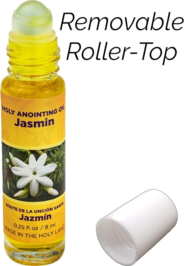 Jasmin Holy Land Anointing Oil from Israel, 1/4 oz Roller Bottle from Jerusalem, Locally Sourced Herbs & Essences, Gift for Pastors, Priests, Rabbi, & Clergy, Aceite Ungido de Jazmín