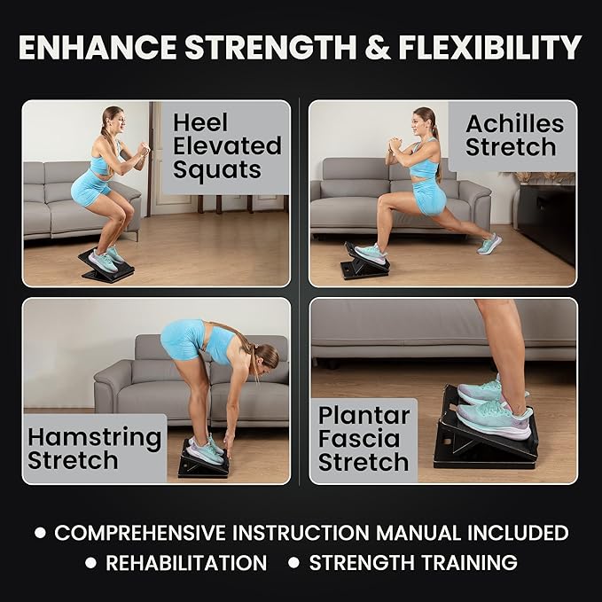 14" Premium Slant Board for Calf Stretching & Exercise with Bonus Muscle Roller – Velour Incline Board, Calf Stretcher & Stretch Mobility Board for Deep Stretch, Physical Therapy & Fitness Training