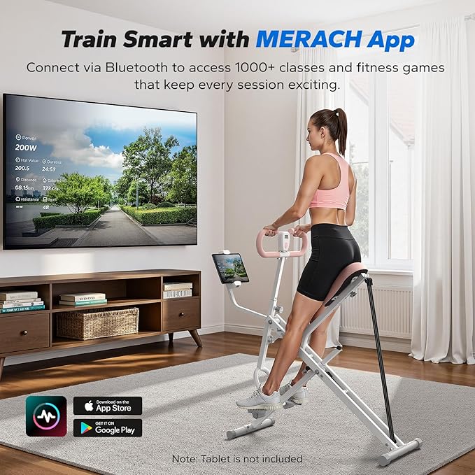 MERACH Upgraded Squat Machine for Women, Smart Row and Deep Squat Trainer with Tablet Stand, Adjustable Resistance & 350LB Weight Capacity, Foldable Home Exercise Equipment, Connect MERACH APP