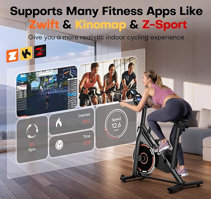 Exercise Bike, Magnetic Resistance Stationary Bikes for Home with App Compatible, Silent Indoor Cycling Bike with 350lbs Weight Capacity Comfortable Seat, Digital Monitor & Phone Mount