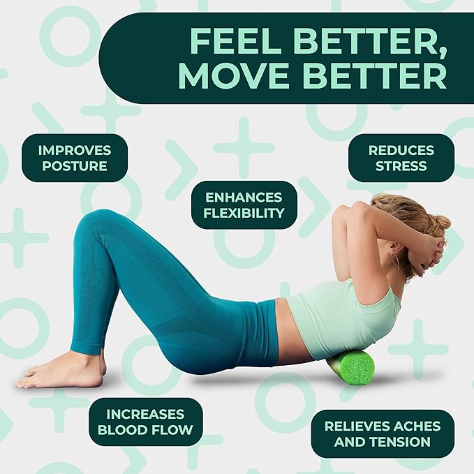 Deep Recovery Yoga Foam Roller for Physical Therapy & Exercise – Green Back Roller for Back Pain, Legs, and Shoulders, 12in x 4in Travel Size – Deep Tissue Massage for Myofascial Release