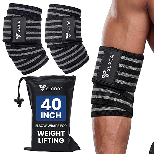 Elbow Wraps for Weightlifting – 40” Long Adjustable Compression - Elbow Sleeves Weightlifting Men with Hook-and-Loop Closure – Support for Heavy Pressing, Strength Training & Lifting Stability