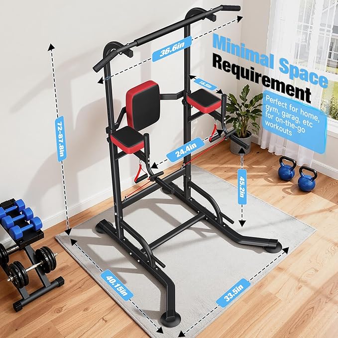 Dskeuzeew Power Tower Pull Up Bar Station, 450LBS Stable Power Tower Training Heavy-Duty Fitness Equipment for Home Gym