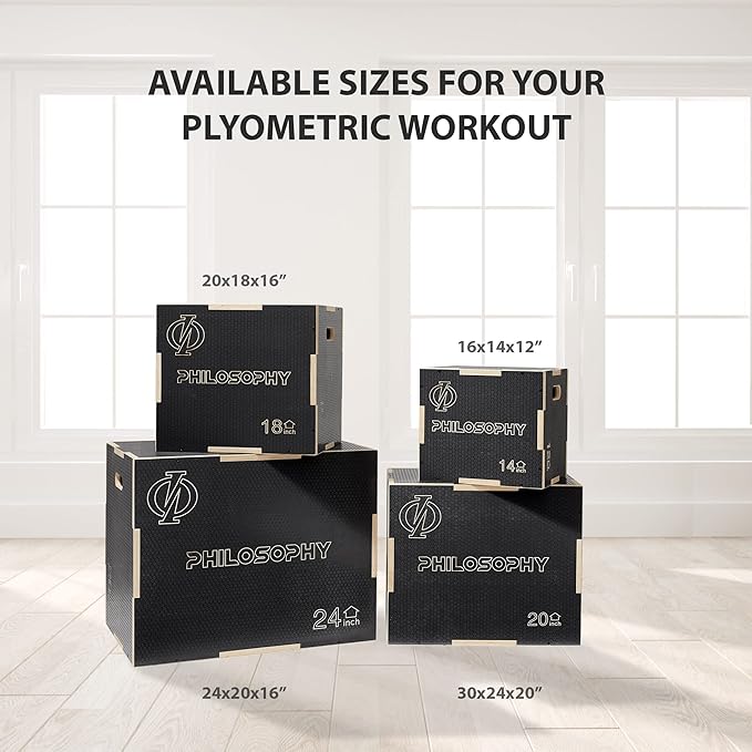 Philosophy Gym 3 in 1 Non-Slip Wood Plyo Box- Jump Plyometric Box for Training and Conditioning