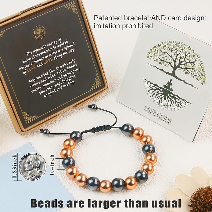 Copper Bracelet for Women and Men, Copper Magnetic Bracelet with 3500 Gauss Magnet Beads as Birthday Gifts, Hematite Jewelry Pulsera De Cobre para Mujer for Parents Anniversary Jewelry Gift