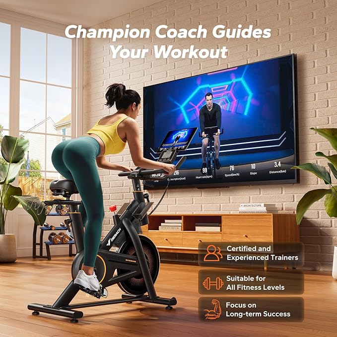 Merach Magnetic Exercise Bike, Heavy Duty Stationary Bike with Automated Resistance, 350 Lbs Weight Capacity, Low Noise Indoor Workout Bike for Home Gym with Self-Developed App