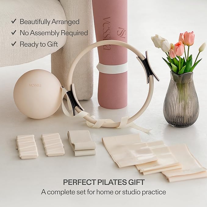 Signature Pilates Set - Complete Pilates Kit with Ring, Ball, Wrist and Ankle Weights & Resistance Bands for Home or Studio Workouts