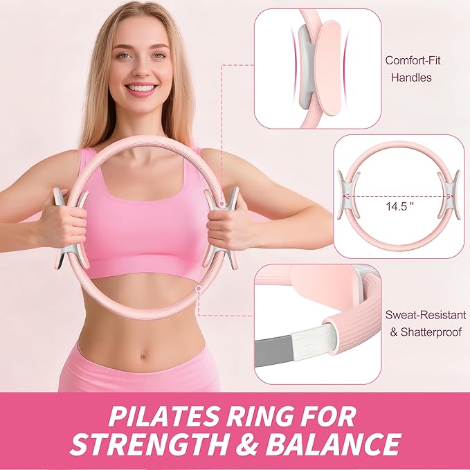 Pilates Kit, Pilates Essential Kit for Women, Pilates Equipment with 14.5" Pilates Ring and Ball, Resistance Bands,Dumbbells & Grip Socks Accessories, Home Pilates Workout Kit for Starter