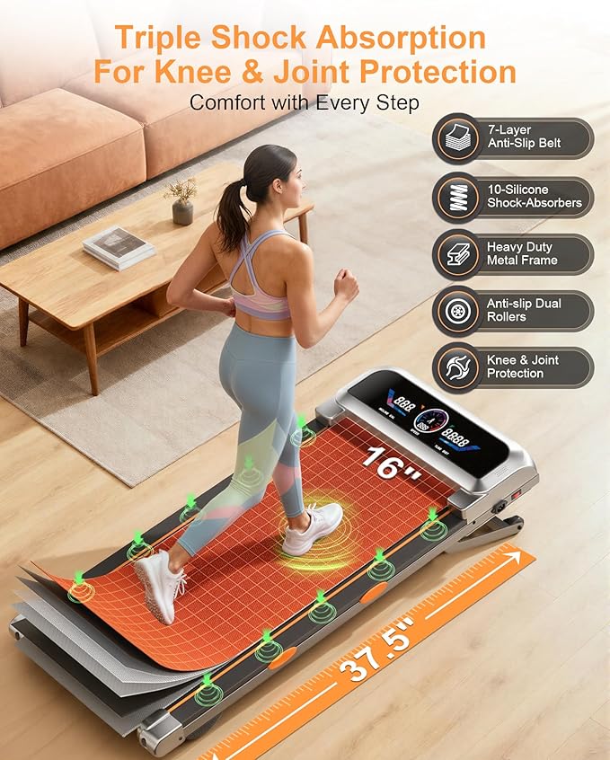 Walking Pad Treadmill with 15% 12-Level Auto Incline & UI Screen, Trisomy 3.5HP Foldable Under Desk Treadmill with Bluetooth Speaker, Portable Treadmills for Home Office 450LBS, Remote, RGB Light