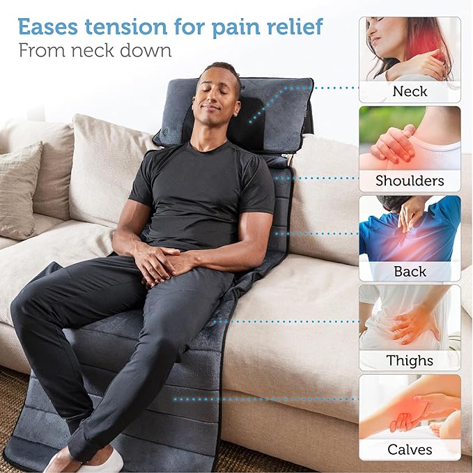 COMFIER Full Body Massage Mat with Movable Neck Pillow, 10 Vibrating Motors & 4 Heating Pads, Back Massage Pad, Father's Day Gifts for Dad Men