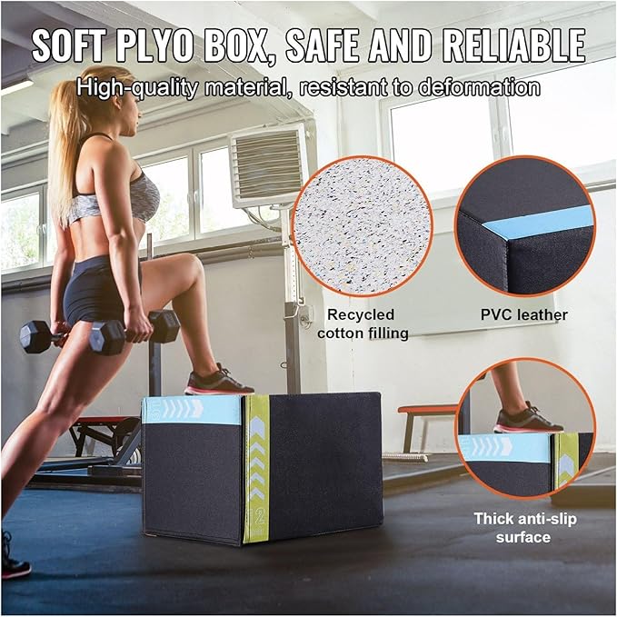 Plyometric Jump Box 3-in-1, 16/14/12 Inch - Cotton Plyo Box for Fitness, Agility & Strength Training - Anti-Slip Exercise Step Up Platform - Home & Gym