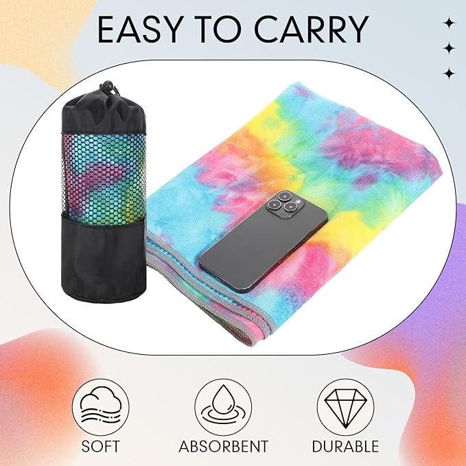 Peryiter 6 Pcs Yoga Towels with Grip Dots 72 x 25 Inch Non Slip Hot Yoga Mat Towel Microfiber Soft Sweat Absorbent Blanket for Gym Pilates Workout Fitness, 6 Tie Dye Colors