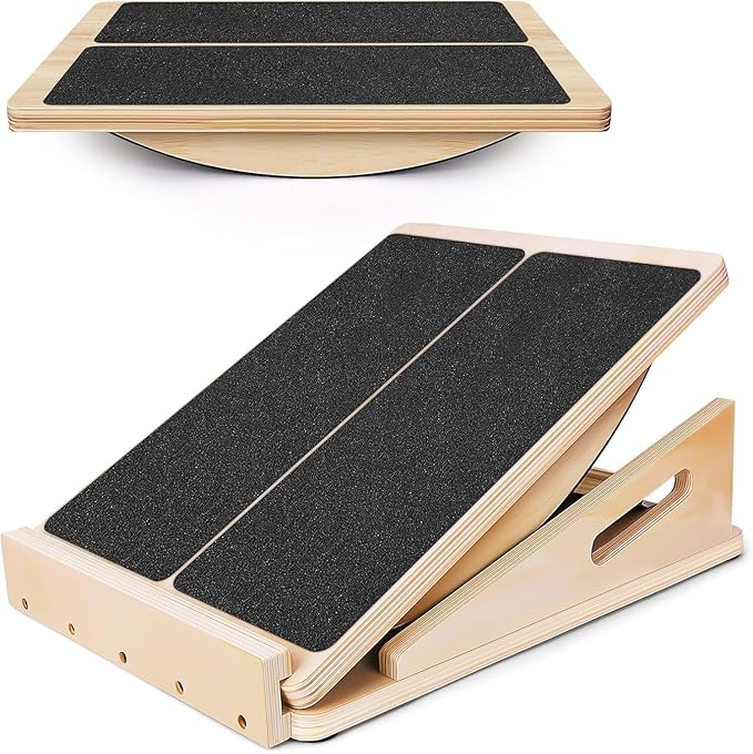 2-in-1 Slant Board & Balance Board for Adults, Adjustable Incline Board and Calf Stretcher Slant Board for Squats, Stretch Board for Knees Ankle Heel Feet Leg