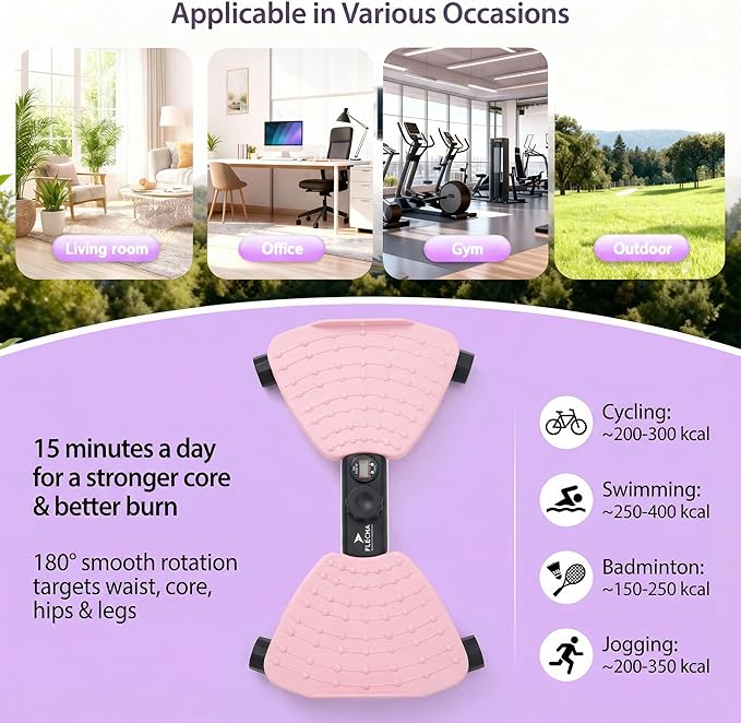 FLÉCHA Waist Twister Machine Exercise, Ab Workout Equipment, Waist Twisting Exercise Board with Digital Counter, Tracks Time Twists Calories, Non-Slip Core Trainer, 300 lb Capacity, Twist Board with Sweat Belt & Virtual Workout Plan, Resistance Bands, ...