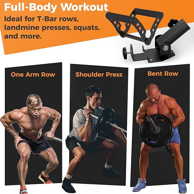 EVERSTRONG T Bar Row Attachment with V Bar Attachment Landmine Handle - 360 Swivel Landmine Attachment for Barbell for Full-Body Workout in Home Gym - Small Spaces - Deadlifts Squats Landmine Stand