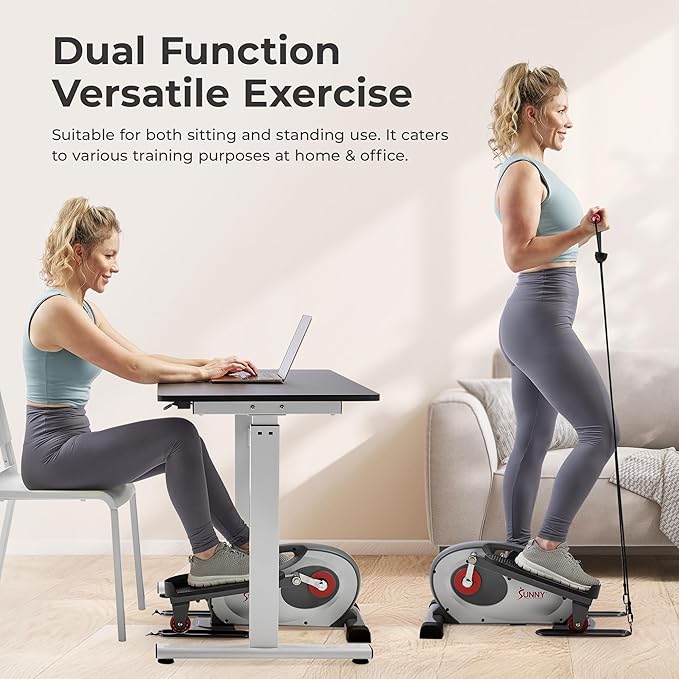 Sunny Health & Fitness Under Desk Elliptical Machine, Portable Sitting or Stand Peddler Exerciser for Seniors Home Office, SunnyFit App Access via Bluetooth with Optional Handlebar or Resistance Band