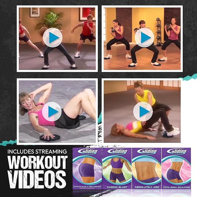 Gliding Discs for Working Out - Exercise Sliders for Carpet & Hardwood Floors 1 Pair, Authentic Workout Sliders Disc for Full Body Resistance Workout, Includes 4 Streaming Video Workouts