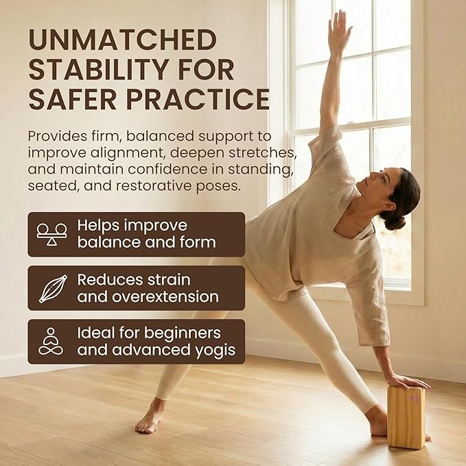 Original Wooden Yoga Blocks Set of 2 – Solid Hardwood Props Inspired by Traditional Yoga