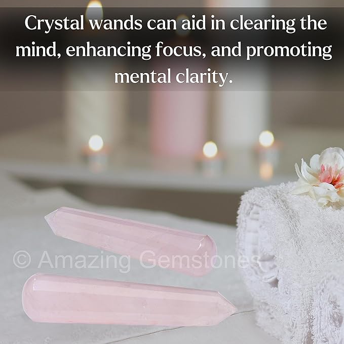 Amazing Gemstone Rose Quartz Crystal Wand Massage Stick - Pelvic Wand Gua Sha for Adults - Crystals and Healing Stones Massage Wands for Adults Gifts (Pointed)
