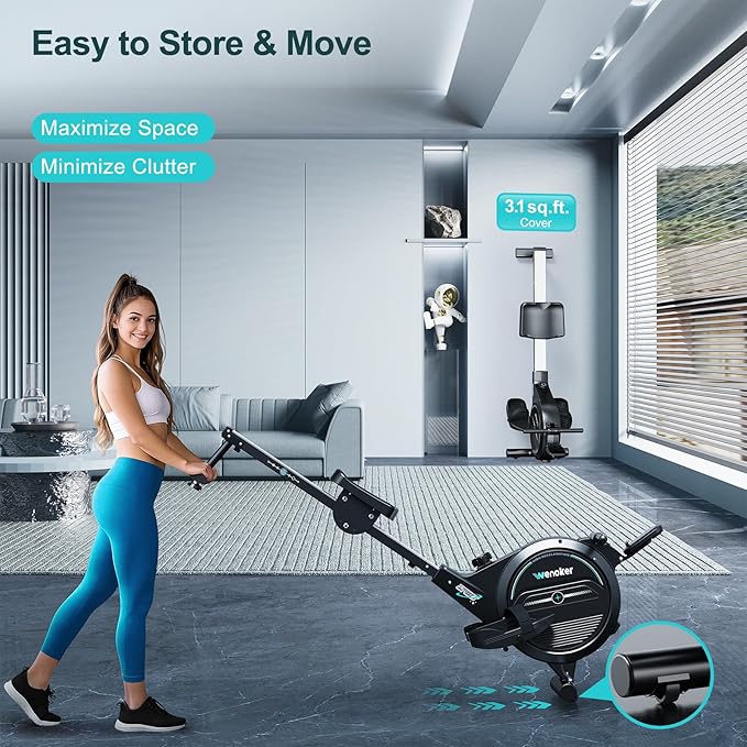 Rowing Machine for Home, Magnetic Rower Machine, 350 LB Weight Capacity, 16-Level Silent Resistance Row Machine for Gym Exercise Full-Body Workout Compact Rower with LCD Monitor Tablet Holder