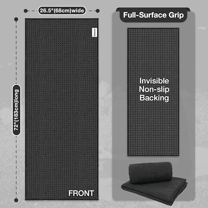 Hot Yoga Mat Towel,Microfiber Yoga Mat Towels Non Slip for Hot Yoga Absorbent Microfiber Sweat Anti-Slip Grip Injury Free,26.5" X 72" -Pilates Gear,Exercise,Fitness Black
