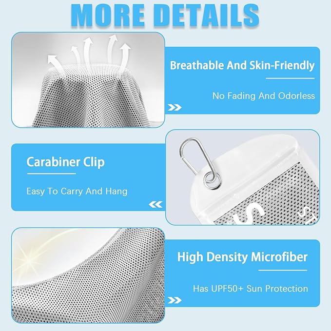 4 Packs Cooling Towels, 40" x 12" Microfiber Cooling Towels for Neck and Face, Soft Breathable for Working Out with Waterproof Bag & Carabiner, Suit for Running, Yoga, Climb, Travel
