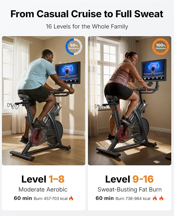 Merach Magnetic Exercise Bike, Heavy Duty Stationary Bike with Automated Resistance, 350 Lbs Weight Capacity, Low Noise Indoor Workout Bike for Home Gym with Self-Developed App