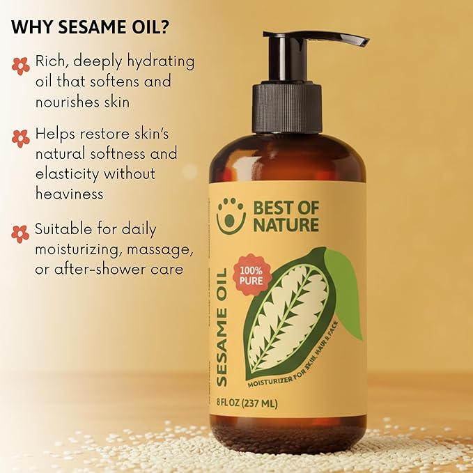Best of Nature 100% Pure Sesame Oil – Natural Unscented Massage Oil, Deep Moisturizing Body & Skin Oil, Perfect Carrier Oil for Essential Oils, Gallon (128 fl oz)