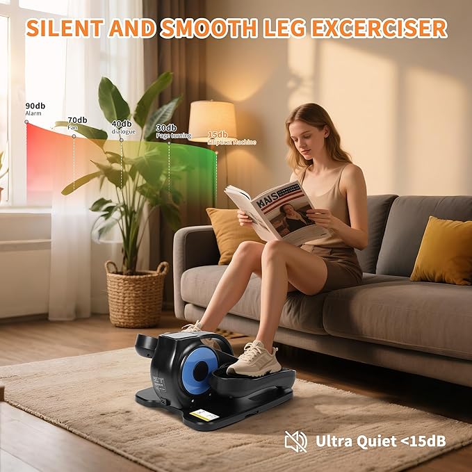 Under Desk Elliptical Machine, Leg Exerciser as Seen on TV for Seniors with 12 Speeds and 12 Modes, Portable Seated Pedal Trainer, Remote Control Elliptical Exerciser for Home Office