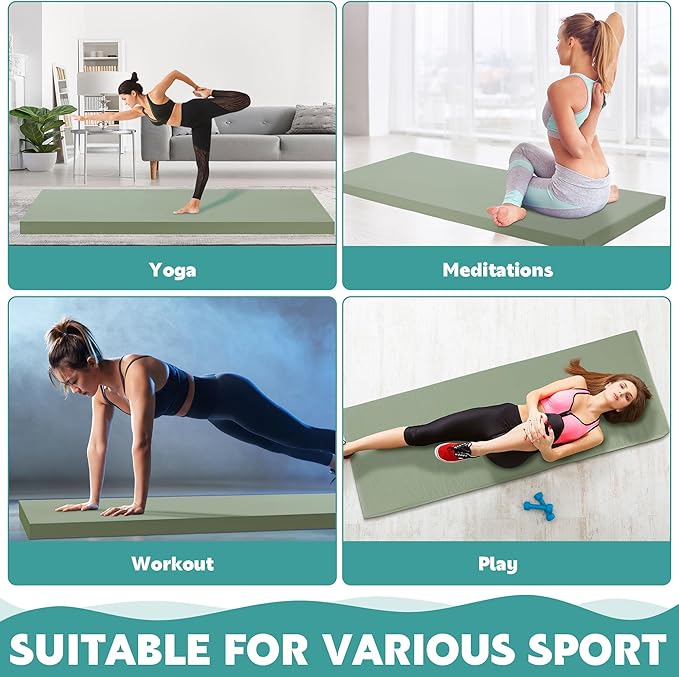 MABOZOO 2 Inch Thick Yoga Mat, 72''x24'x2" Foldable Extra Thick Exercise Mat Gymnastics Mat with PU Leather, Padded Yoga Mat Fitness Mat for Yoga, Pilates, Stretching