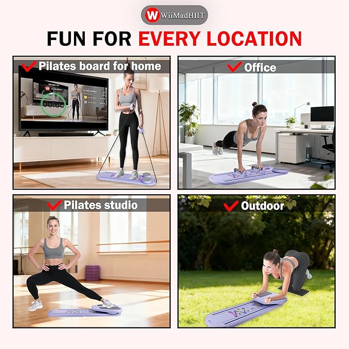 Pilates Board - Mini Pilates Reformer, Portable Pilates Reformer Board for Home Workout, Foldable Multifunctional Pilates Slider Board with with App Counter Included