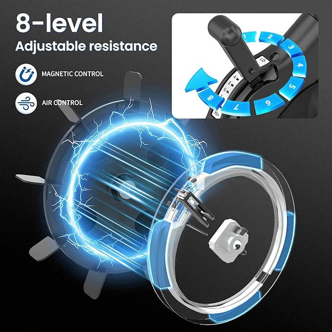 ERGOLIFE Air Magnetic Resistance Exercise Bike, Stationary Fan Bike with Exclusive App, 8 Resistances Indoor Cycling with 300lbs Weight Capacity & Tablet Holder for Weight Loss