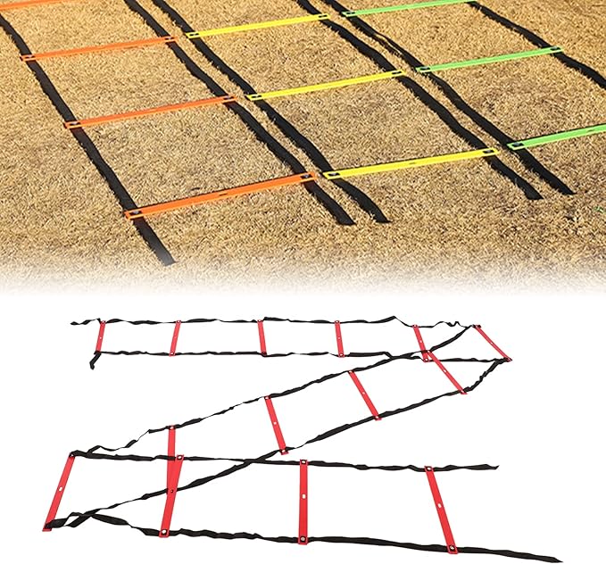 7M 14 Rung Agility Speed Ladder Stairs, Adjustable Training Ladder for Soccer Football Fitness, Non - Slip PP Agility Ladder with Angle Marks for Athletes and Coaches