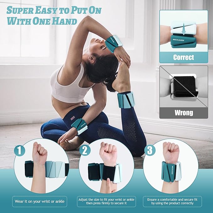 Ankle Weights for Women Wrist Weights Set of 2 (1 lb/2 lb Each) Adjustable Arm Leg Weight for Womens Men Suitable for Walking Swimming Running Pilates Yoga Gym