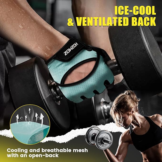 Ventilated Weight Lifting Gloves, Thick Padded Workout Gym Gloves with Full Palm Protection & Grip & Shock Absorption for Women & Men's Fitness Exercise Training