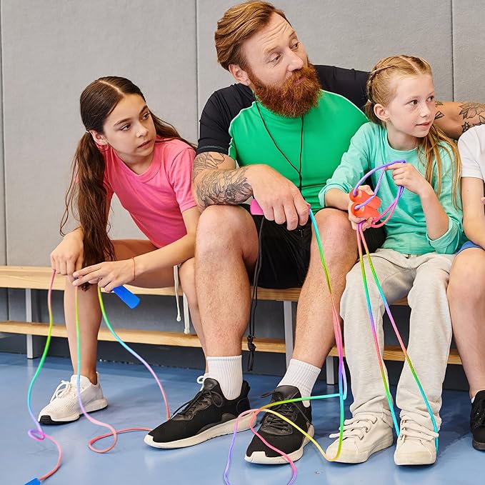 24 Pack Kids Jump Rope, Colorful Gradient Nylon Skipping Ropes for Children, 7.55FT Adjustable Length, Plastic Handles, Lightweight Kids Exercise Ropes for Schools, Events, and Family Fun
