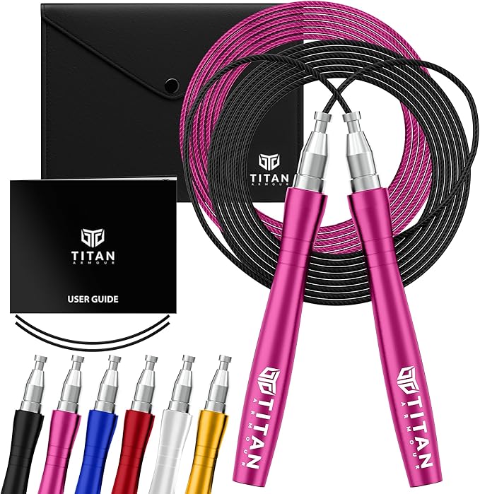Titan Armour® Speed Rope - Professional Self-Locking & Adjustable, Adult Speed Jump Rope | 2 x Steel Ropes, Cable Protector & Travel Case | Jump Rope Crossfit, Boxing, Fitness MMA for Men & Women