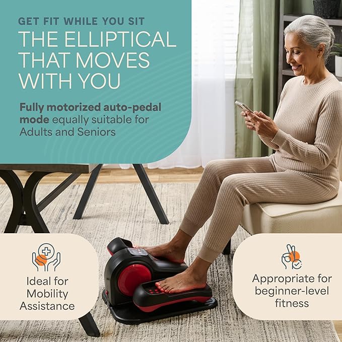 Lifepro AutoGlide Under Desk Elliptical Exercise Machine – Quiet Elliptical Machine for Home or Office – Portable Leg Exerciser While Sitting – Seated Pedal Exerciser for Seniors & Adults