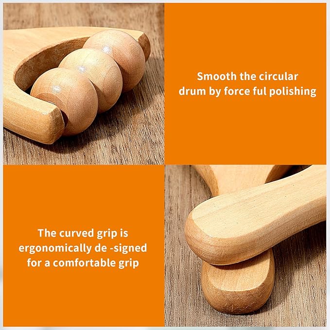 4Pcs Wood Therapy Massage Tools, Portable Manual Wooden Massage Roller Stick, Muscle Roller Stick for Body Sculpting Wood Roller Masssager for Relax Thigh, Leg, Belly Fat, Full Body, Muscle,Cellulite