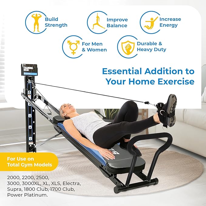 Total Gym PILS Men & Women Full Body Pilates Workout Kit, w/ Instructional DVD, Toe Bar, Leg Pull Accessory, Leg Extension Rope, & Ankle Cuffs, Black