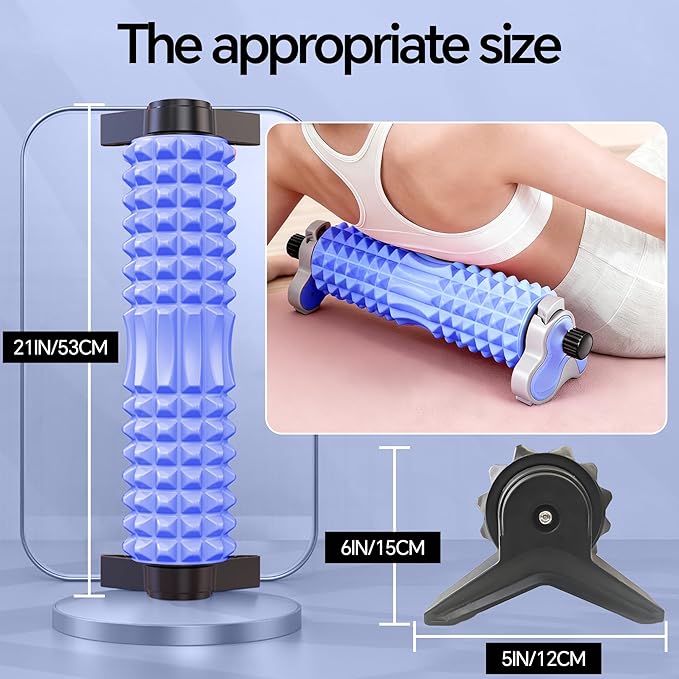 Foam Roller with Detachable Stand, 18” Deep Tissue Massage Roller, 3-Level Height Adjustable Support, Beginner-Friendly Design for Home Workout & Muscle Recovery - Blue